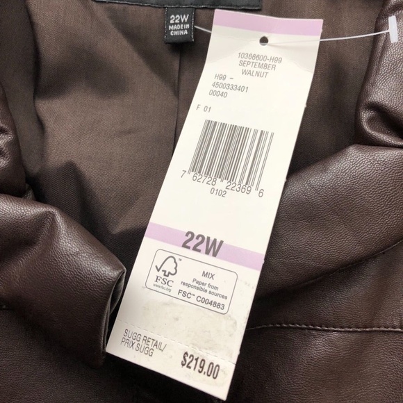 Jones New York Collection Brown Walnut Cropped Faux-Leather Jacket Plus Size 22W - Picture 11 of 12